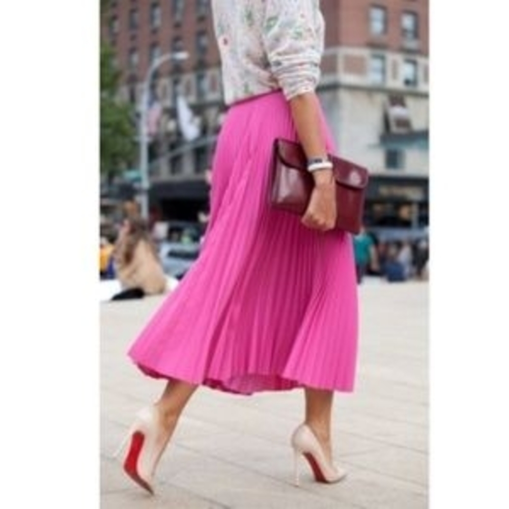 J. Crew Pink Midi Pleated A-Line Skirt